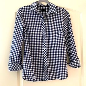 Talbots Navy Gingham Button Down